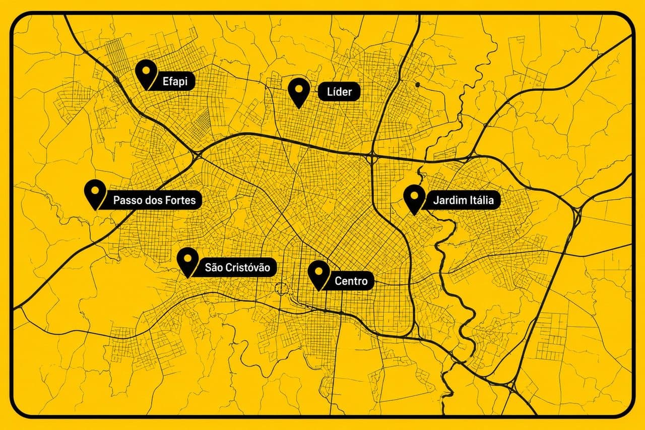 Mapa de Chapecó com os bairros atendidos pelo Chapecó em Dobro